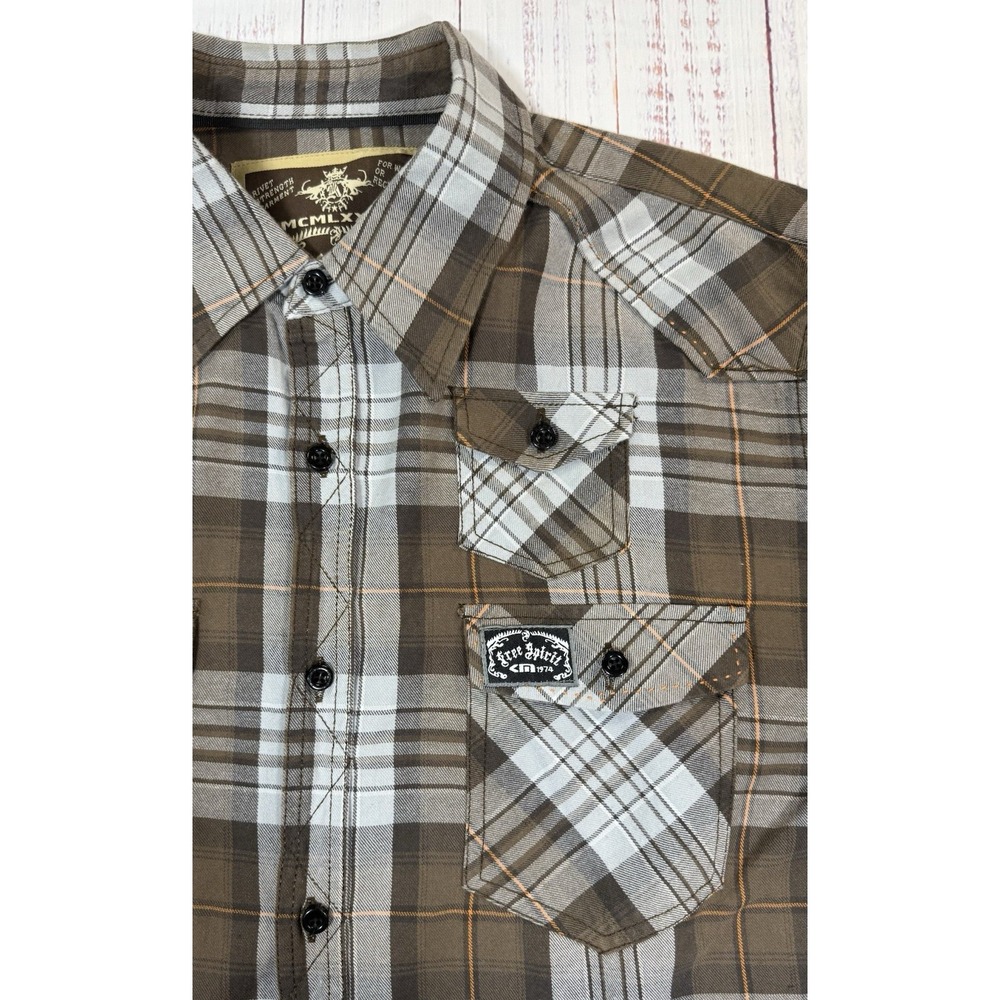 Free Spirt Koman Sports Long Sleeve Button Down Mens Size XL Brown Grey Plaid - Picture 3 of 7